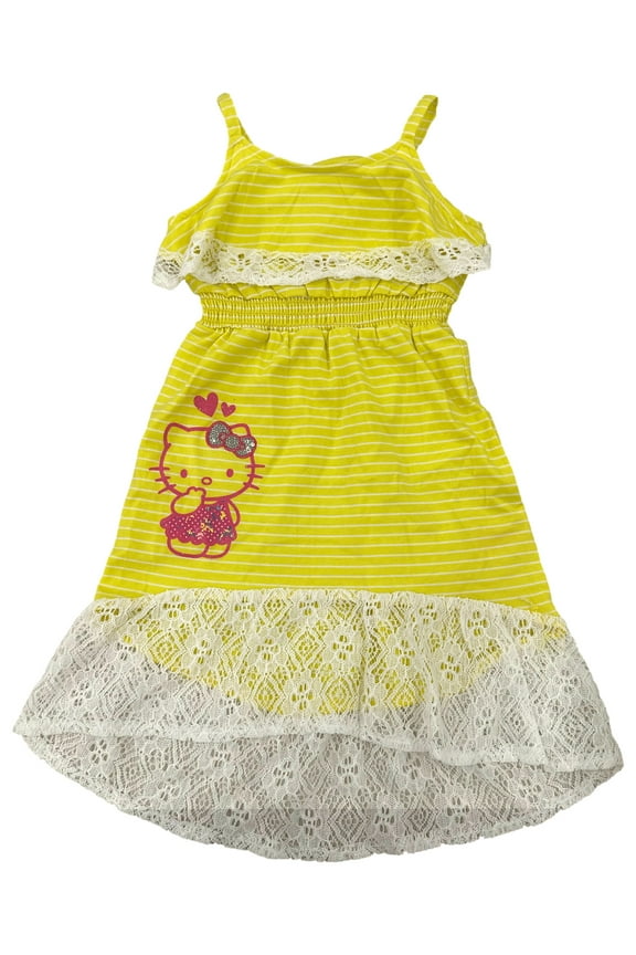 Toddler Girls Yellow Pink & White Striped Lace Tank Dress 2T