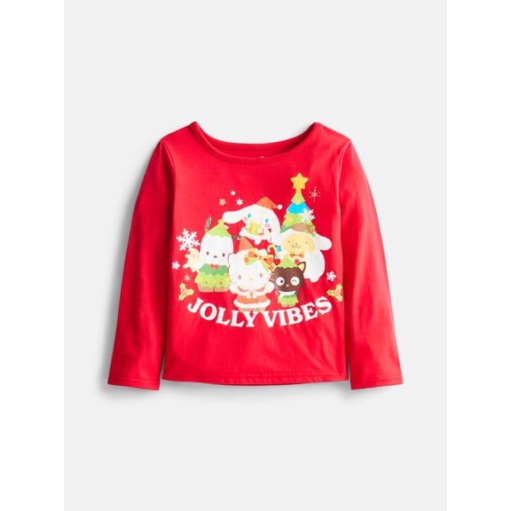 Hello Kitty Toddler Holiday Graphic Crewneck Tee with Long Sleeves, Sizes 12M-5T