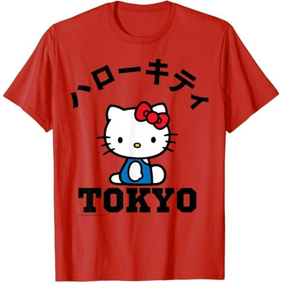 Hello Kitty Tokyo Japanese Language T-Shirt, Cute Tee For Men Women Cat Lovers, Red Color, Size 2XL
