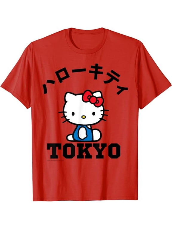 Hello Kitty Tokyo Japanese Language T-Shirt, Cute Tee For Men Women Cat Lovers, Red Color, Size S