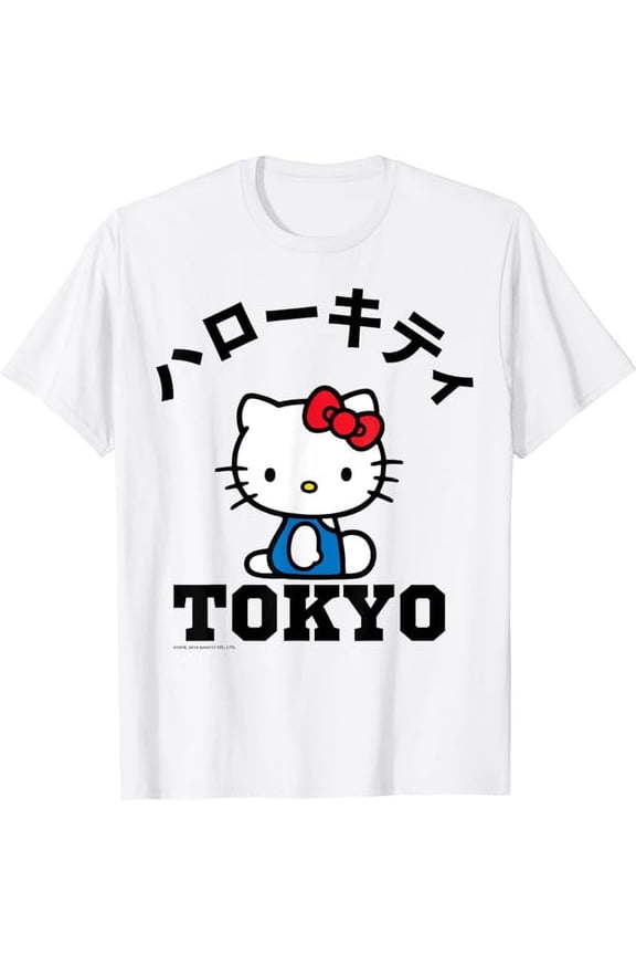 Hello Kitty Tokyo Japanese Language T-Shirt, Cute Tee For Men Women Cat Lovers, White Color, Size S