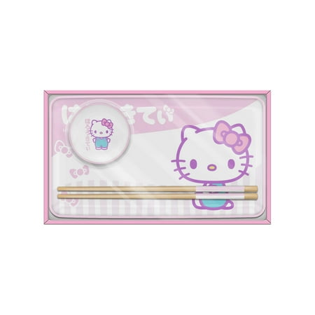 Hello Kitty Tokyo Pink Stripes Boxed 3pc Ceramic Sushi Set