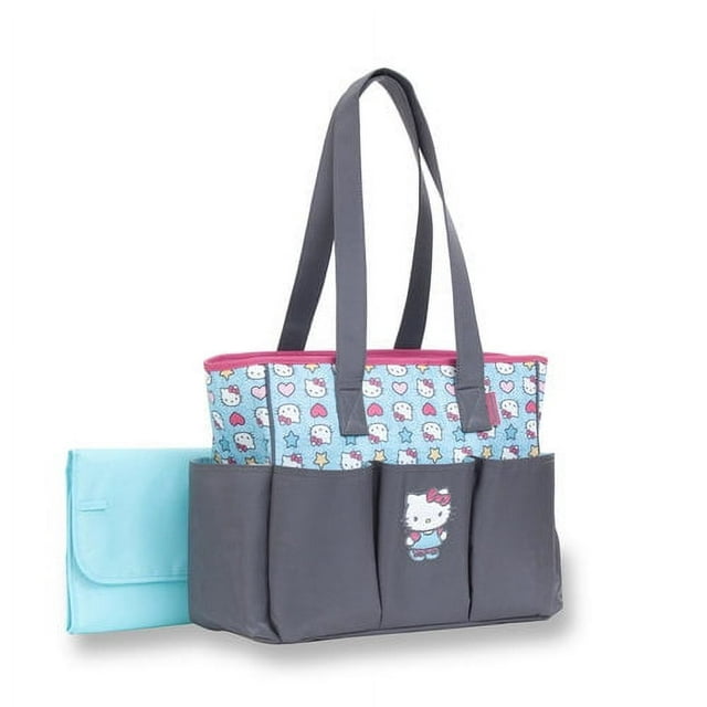 Hello Kitty Toss Print 6-Pocket Tote Diaper Bag, Grey