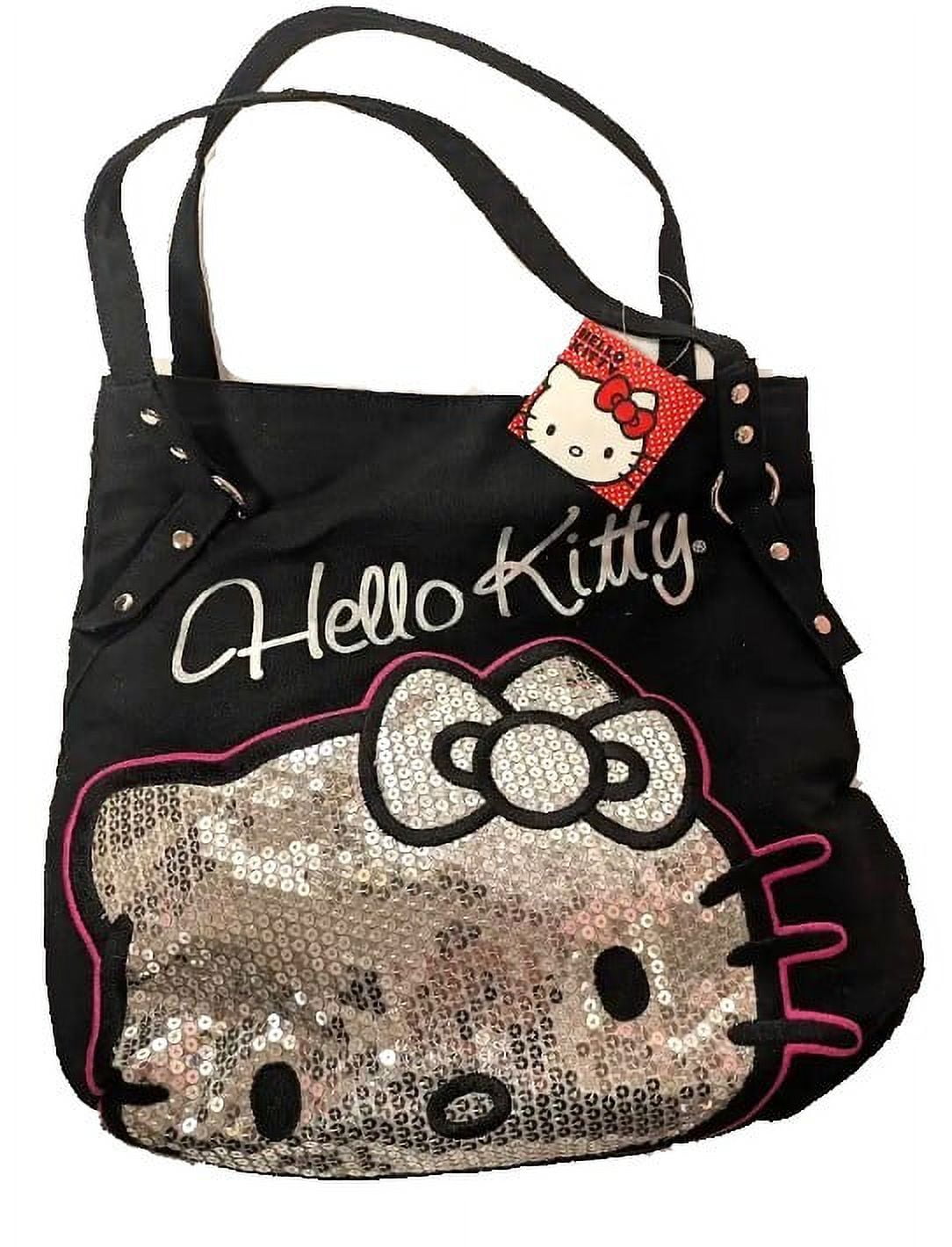 Hello Kitty Tote Bag Black with Silver Glitter Sequin Face and