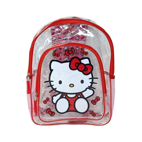 Hello Kitty 16" Clear Backpack for Girls Transparent Bag with 2 Side Mesh Pockets