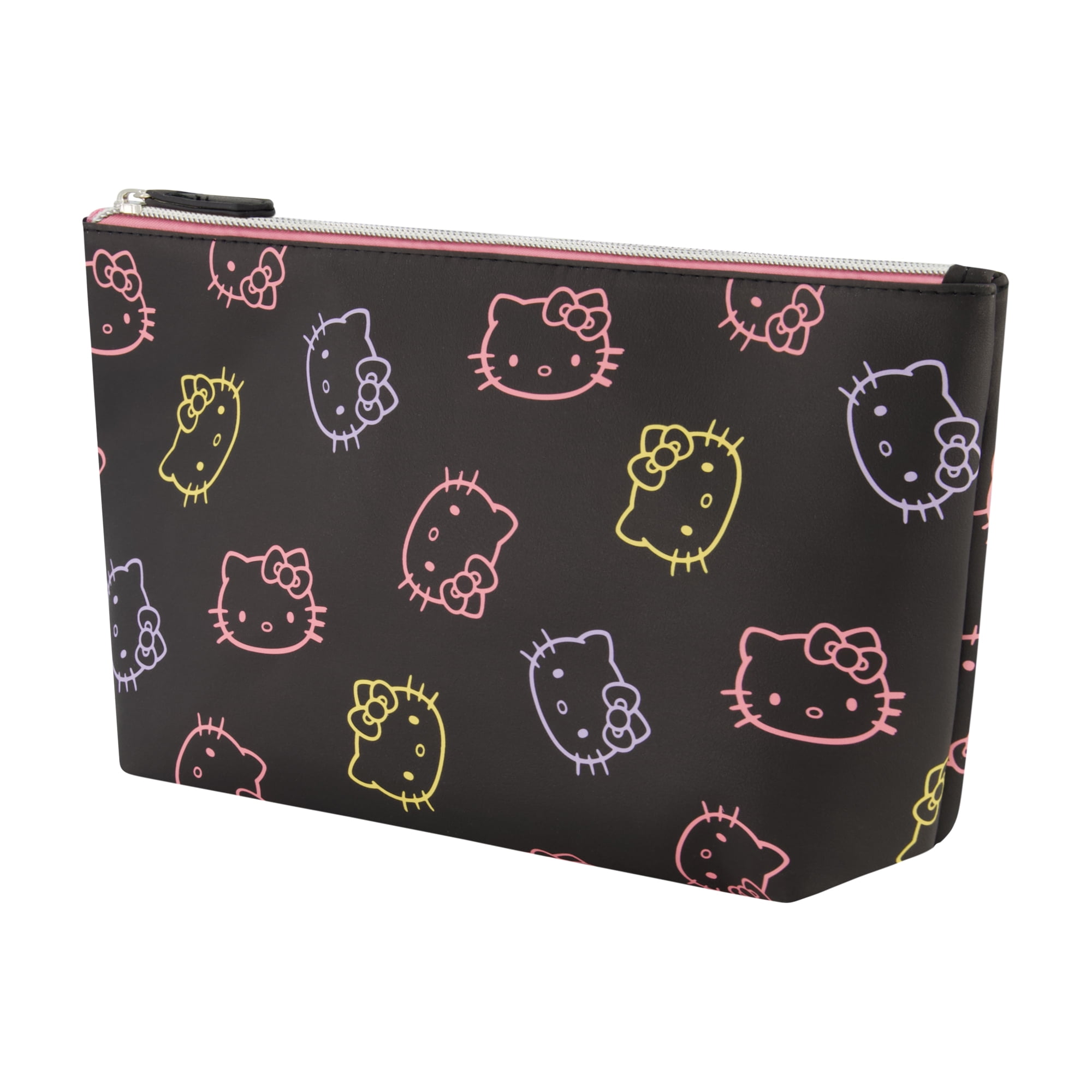 Hello Kitty Travel Makeup Bag, Trapezoid Cosmetic Organizer Pouch for Women, Black