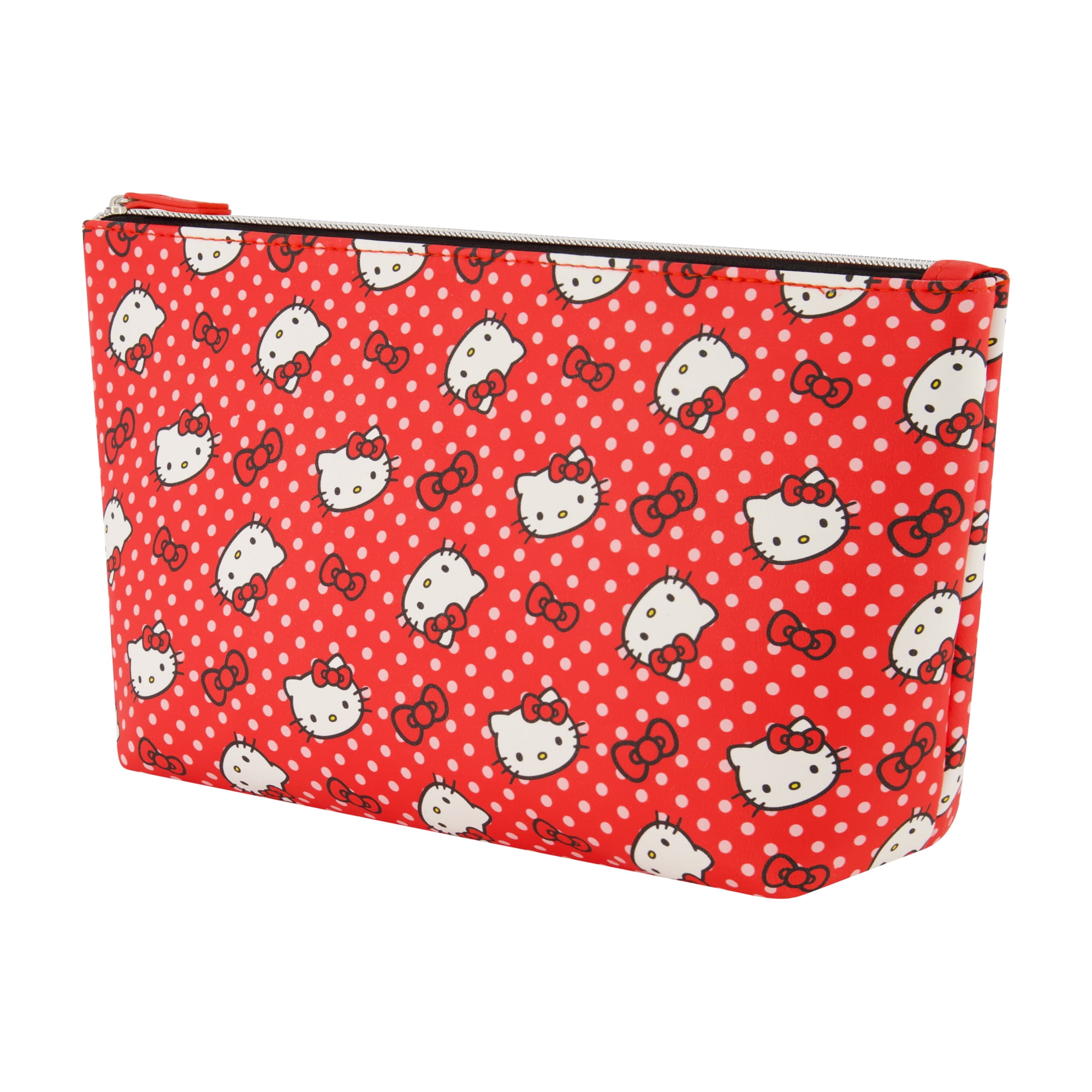 Hello Kitty Travel Makeup Bag, Trapezoid Cosmetic Organizer Pouch for Women, Red