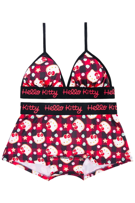 Hello Kitty Christmas Women's Comfort Stretch Triangle Bra and Boyshort Panties Set Sizes S to XL