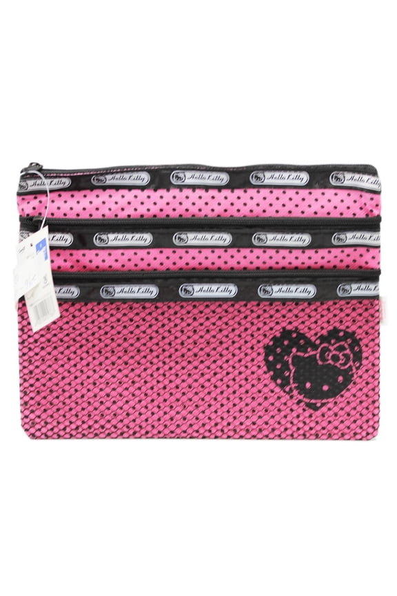 Hello Kitty Triple-Zippered Pink/Black School Supplies Pouch -Cosmetic Bag