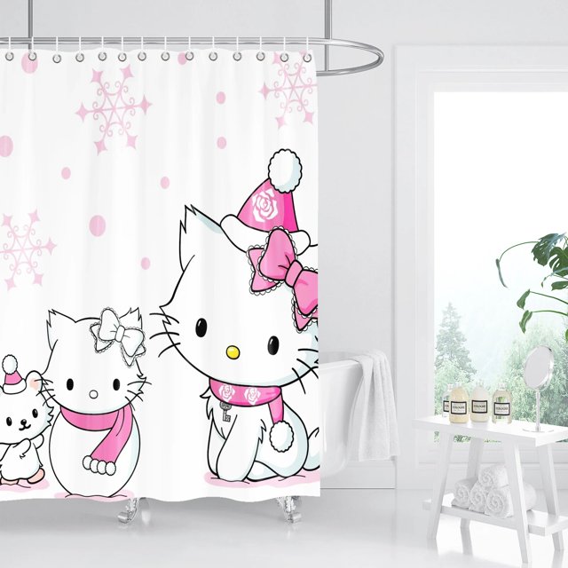 Hello Kitty Tuya Bathroom Bath Curtain Shower Set For Decor White