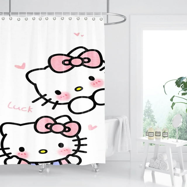 Hello Kitty Tuya Bathroom Bath Curtain Shower Set For Decor White