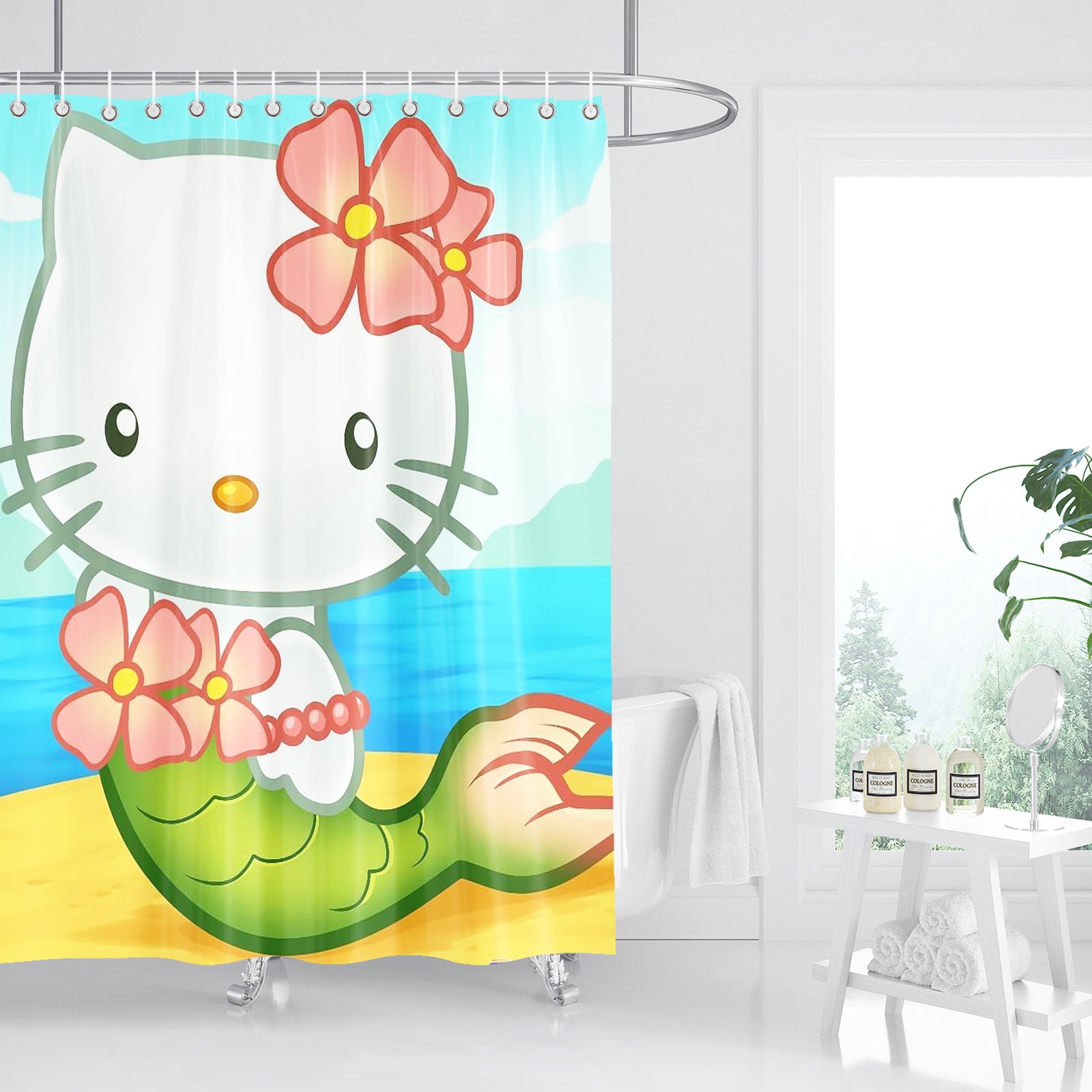 Hello Kitty Tuya Bathroom Bath Curtain Shower Set For Decor White ...