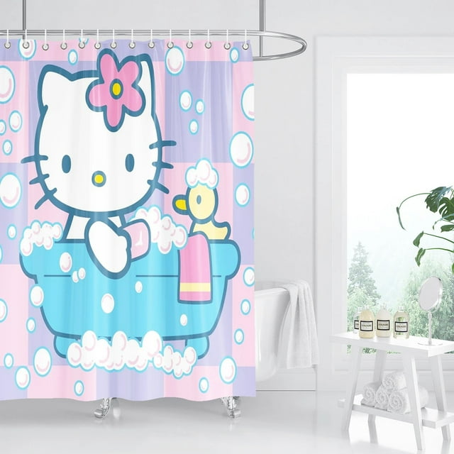 Hello Kitty Tuya Bathroom Bath Curtain Shower Set For Decor White