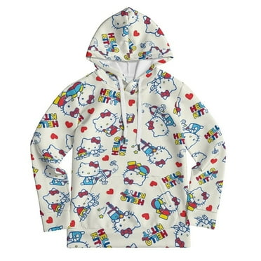 Hello Kitty Unisex Boys Girls Hoodies 3D Printed Hooded Sweatshirts for Kids Pullovers with Pockets L