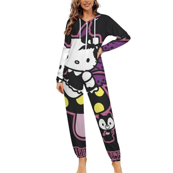 Hello Kitty Unisex Onesie Pajamas Zipper Jumpsuit Hooded One Piece Sleepwear for Family Mens Womens