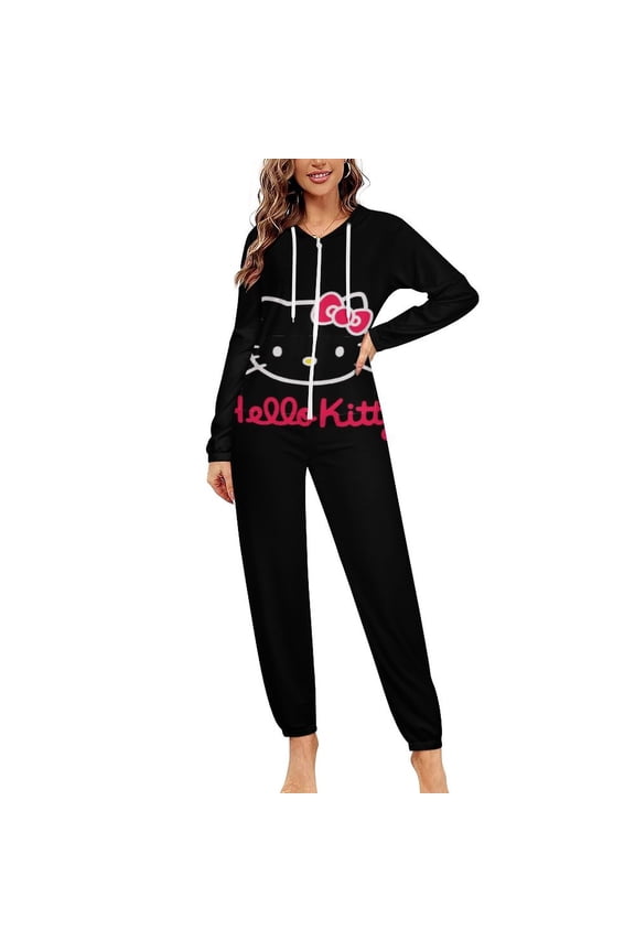 Hello Kitty Unisex Onesie Pajamas Zipper Jumpsuit Hooded One Piece Sleepwear for Family Mens Womens