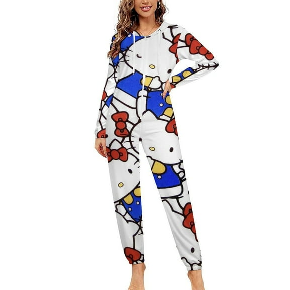 Hello Kitty Unisex Onesie Pajamas Zipper Jumpsuit Hooded One Piece Sleepwear for Family Mens Womens