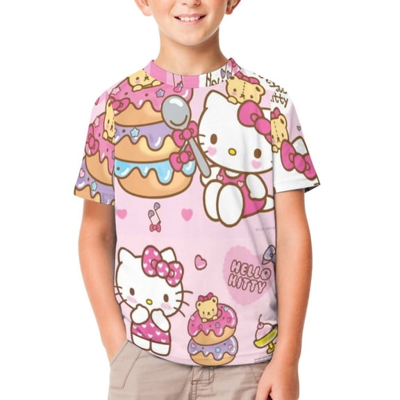 Hello Kitty Unisex T-Shirt for Boys Girls Short Sleeve Sports Top Breathable Blouse 3D Prints Tee Shirts Casual Children Clothing 100CM