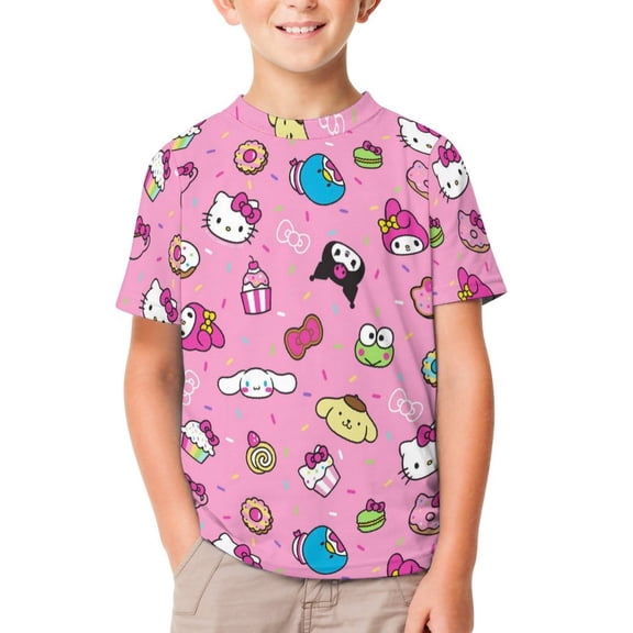 Hello Kitty Unisex T-Shirt for Boys Girls Short Sleeve Sports Top Breathable Blouse 3D Prints Tee Shirts Casual Children Clothing 130CM