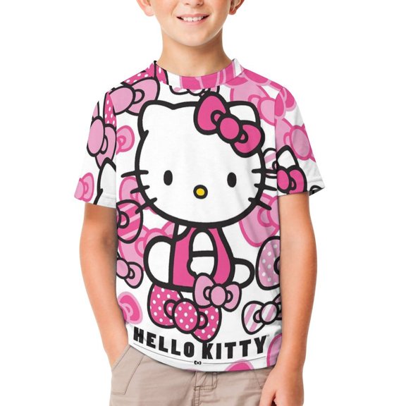 Hello Kitty Unisex T-Shirt for Boys Girls Short Sleeve Sports Top Breathable Blouse 3D Prints Tee Shirts Casual Children Clothing 130CM