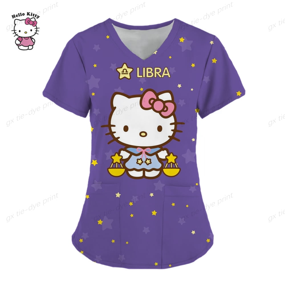 Hello Kitty V Neck Scrub Top Cartoon 3D Nurse Uniform Medical Uniform