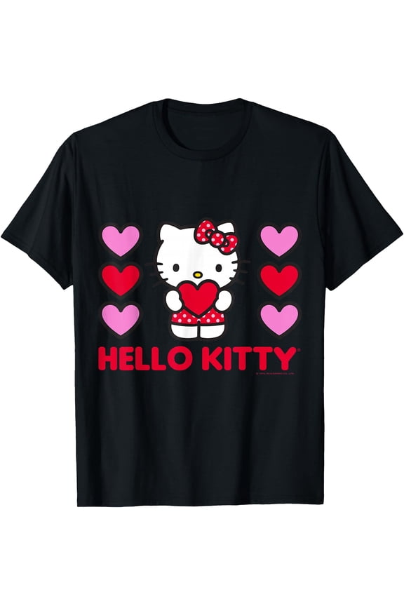 Hello Kitty Valentine Hearts DTG Print Unisex T-Shirt,Black Color,Size M