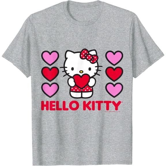 Hello Kitty Valentine Hearts DTG Print Unisex T-Shirt,Sport Grey Color,Size L