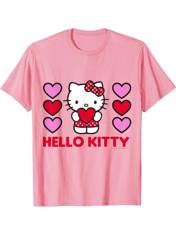 Hello Kitty Valentine Red Pink Hearts T-Shirt, Cute Kitten Gift For Men Women Cat Lovers, Light Pink Color, Size L