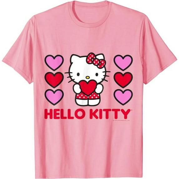 Hello Kitty Valentine Red Pink Hearts T-Shirt, Cute Kitten Gift For Men Women Cat Lovers, Light Pink Color, Size S