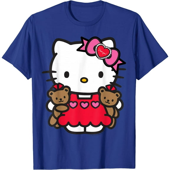 Hello Kitty Valentine Teddy Bear DTG Print Unisex T-Shirt,Royal Blue Color,Size 2T