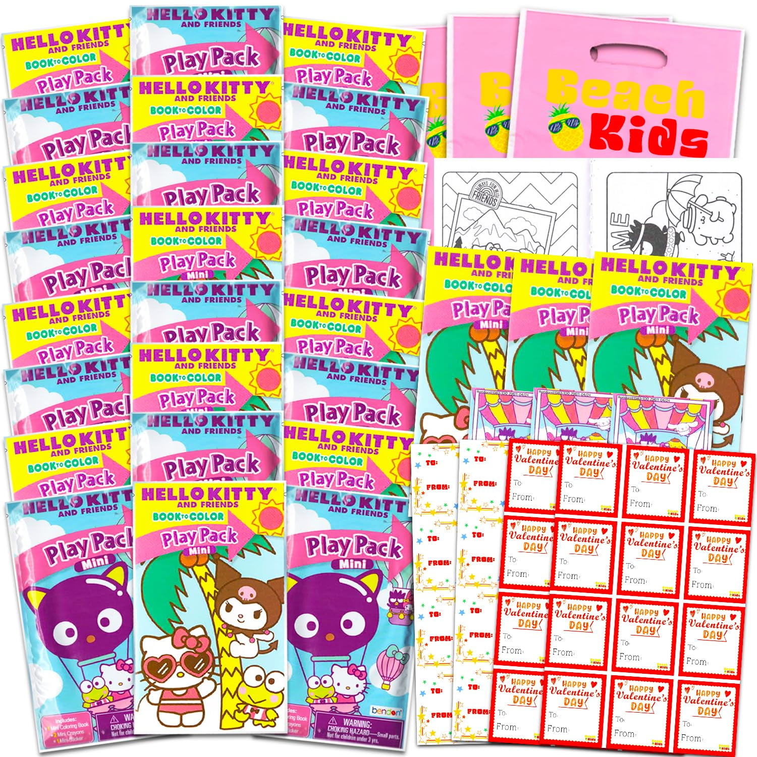 Hello Kitty Valentine's Day Classroom Gift Exchange Bundle - 24 Hello Kitty Mini Coloring Activity Books for School Valentines Cards, Stickers | Valentines Kids Party Favors