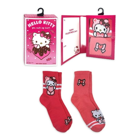 Hello Kitty, Valentine's Day Women's Mid-Crew Socks Box Set, 2-Pack, Size 4-10