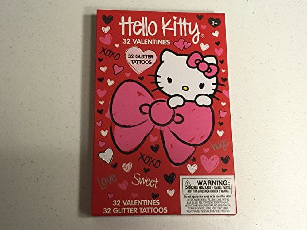 Hello Kitty Valentines - 32 Pack With Glitter Tattoos 