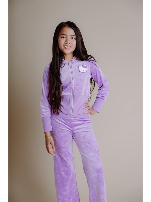 Velour Zip Up Hoodie and Flare Pants Outfit Set Toddler to Big Kid