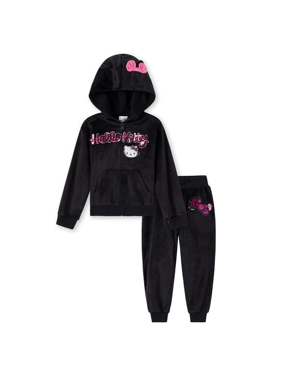 Velour Zip Up Hoodie and Jogger Pants Outfit Set Toddler to Big Kid