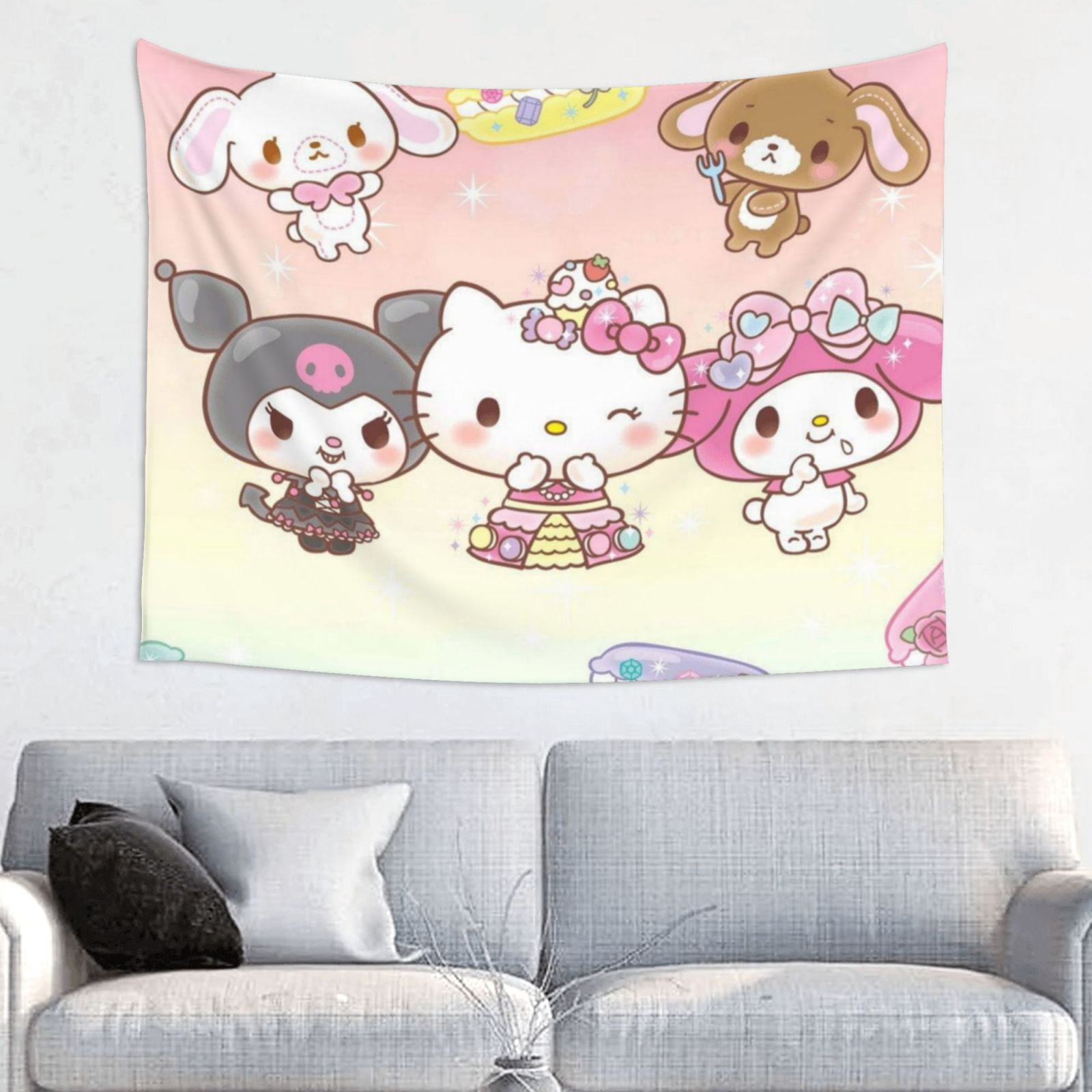 Hello Kitty Wall Tapestry Cartoon Poster for Bedroom Aesthetics Funny ...