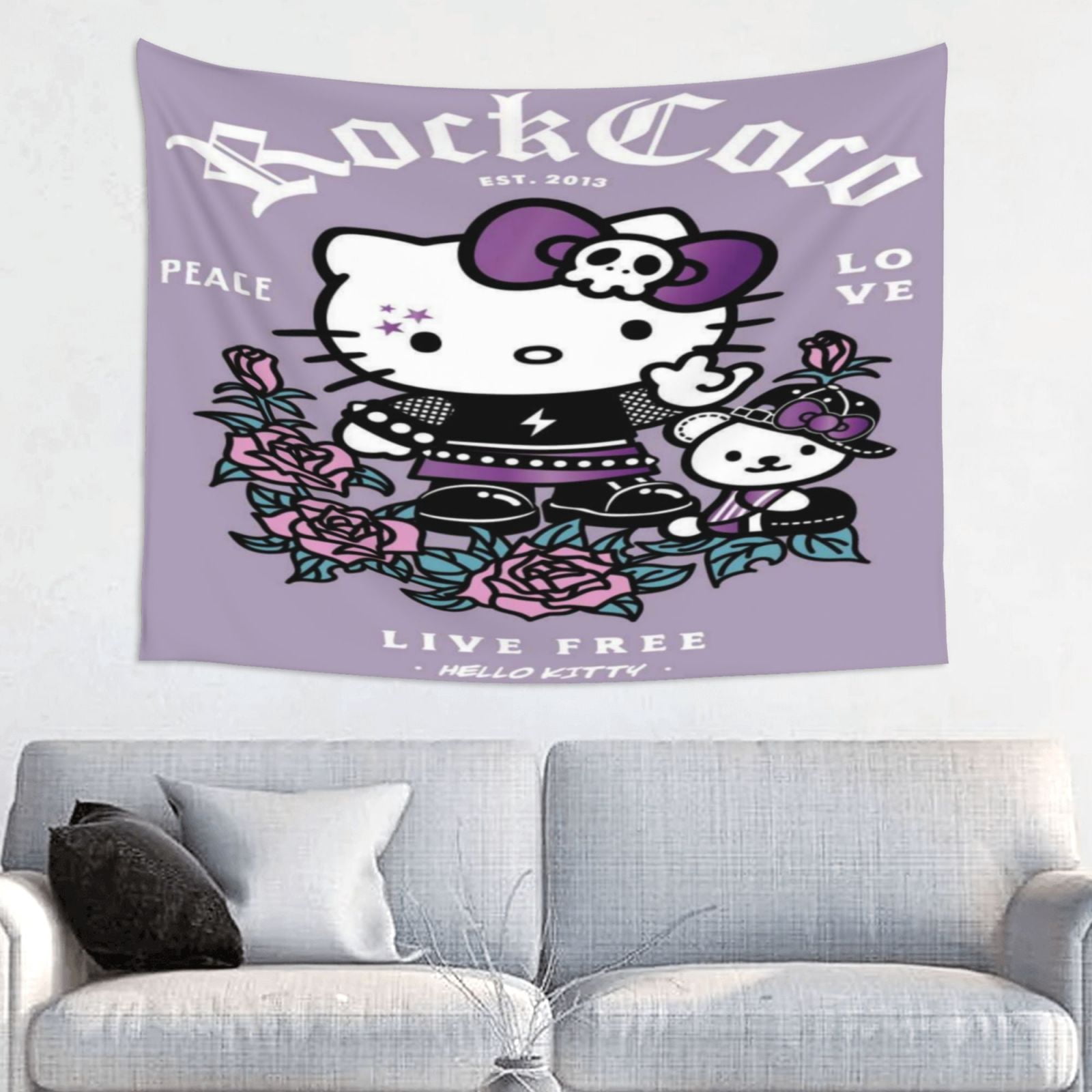 Hello Kitty Wall Tapestry Cartoon Poster for Bedroom Aesthetics Funny ...