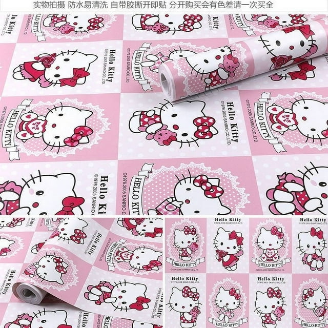 Hello Kitty Wallpaper Pink Waterproof PVC Living Room Bedroom Decorative Wall Adhesive Paper Sticker School Table Cabinet  Decor