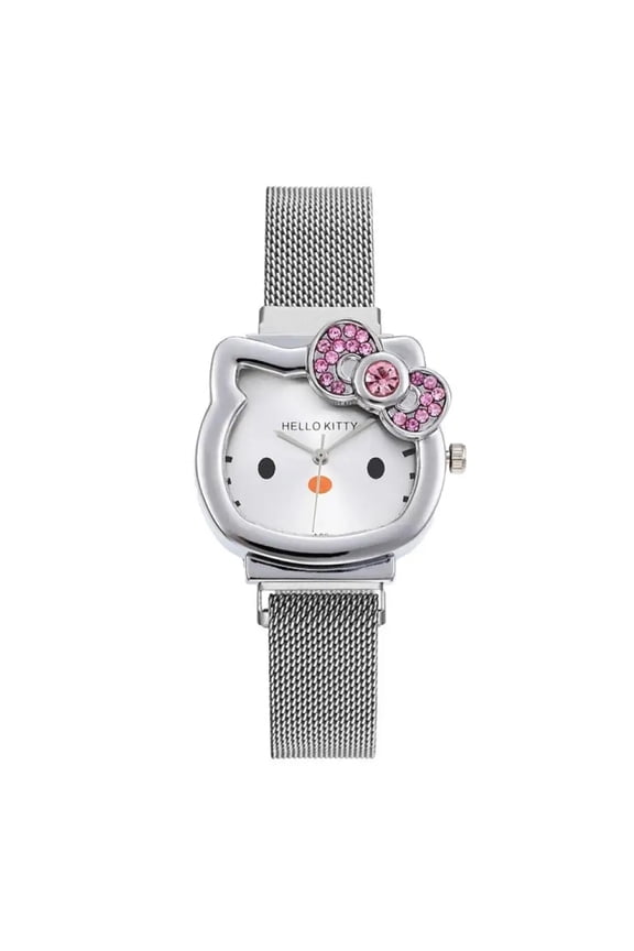Hello Kitty Watch Kawaii Ladies Gold Sliver Metal Jewelry Cartoon Magnetic Watch For Girlfriend Birthday