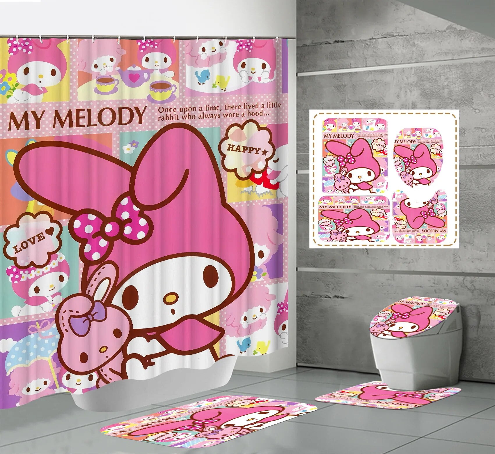 Hello Kitty Water Proof Shower Curtain Sanrio Anime Cinnamoroll
