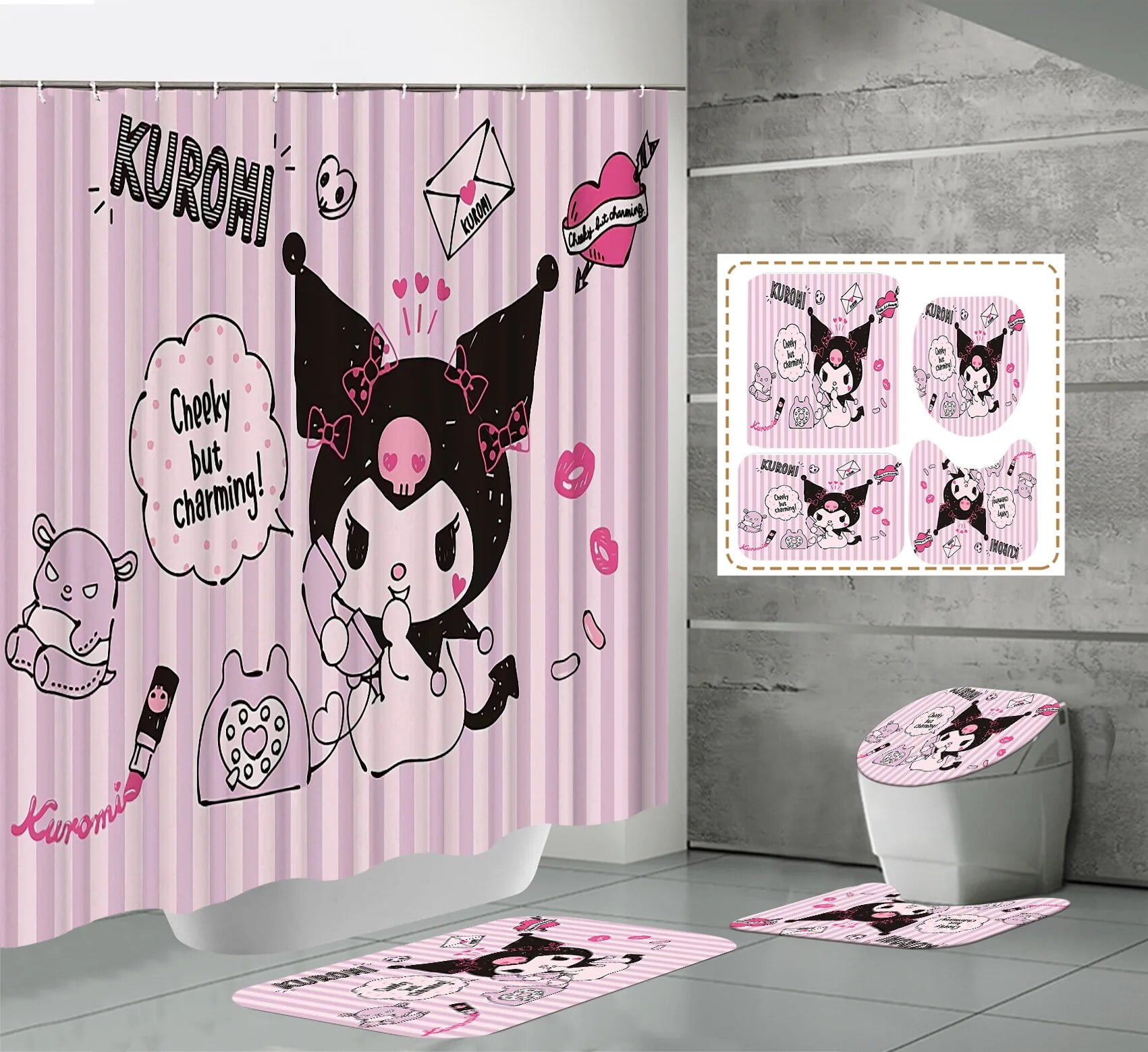 Hello Kitty Water Proof Shower Curtain Sanrio Anime Cinnamoroll