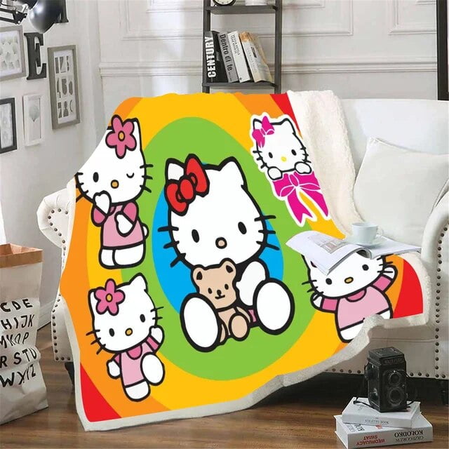 Hello Kitty Weighted Fluffy Stitch Blankets King Size And Throws Plush Children Printed Coral