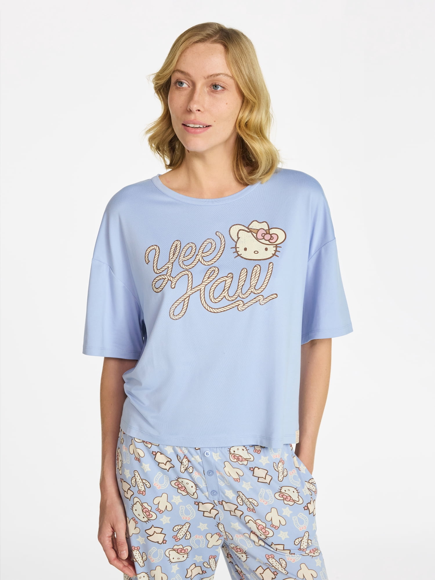 Hello Kitty Women's and Women’s Plus Western Graphic Sleep Tee with Short Sleeves, Sizes XS-3X
