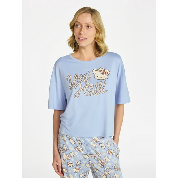 Hello Kitty Women's and Women’s Plus Western Graphic Sleep Tee with Short Sleeves, Sizes XS-3X