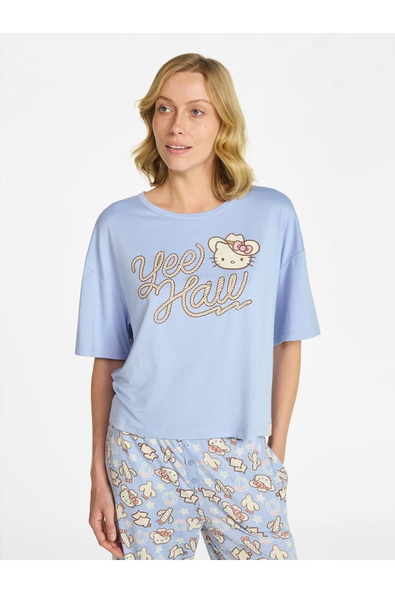 Hello Kitty Women's and Women’s Plus Western Graphic Sleep Tee with Short Sleeves, Sizes XS-3X