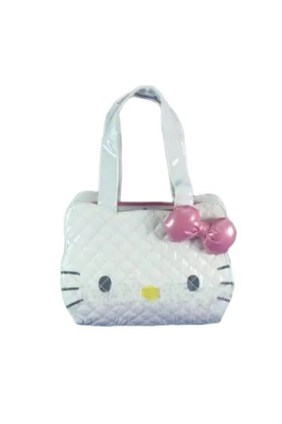 White Face Quilted Handbag Purse Bag with Pink Bow 10" x 9"