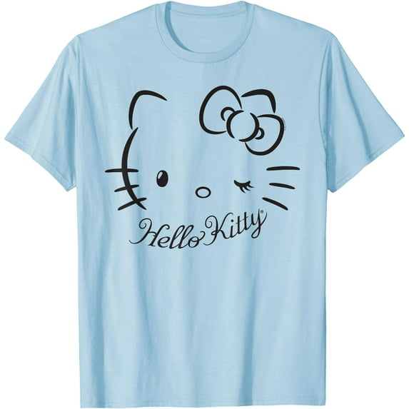 Hello Kitty Winking DTG Print Unisex T-Shirt,Light Blue Color,Size M
