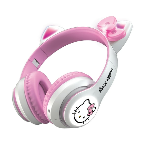 Hello Kitty Wireless Bluetooth Light-Up Headphones with Built-in Microphone, Foldable Design, Adjustable Headband, 8 Hours Playtime, LED Kitty Earcups, for Kids & Adults (White)