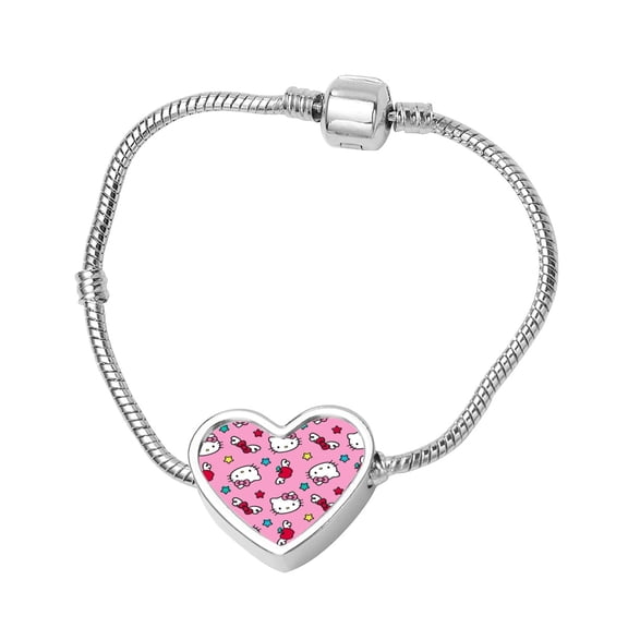 Hello Kitty Women European Charm Bracelet Stainless Steel 3mm Snake Chain Bracelet Fits Charms Bead 7.48"