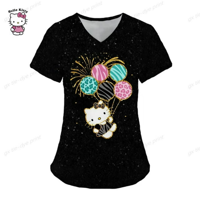 Hello Kitty Women Nurse Uniform T-shirt Top Hello Kitty Printing